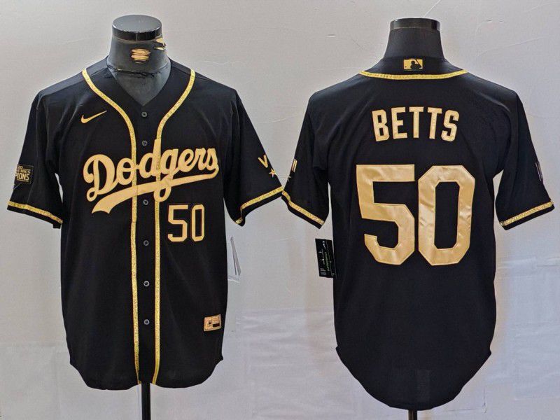 Men Los Angeles Dodgers #50 Betts Black gold Fashion Nike Game MLB Jersey style 7064